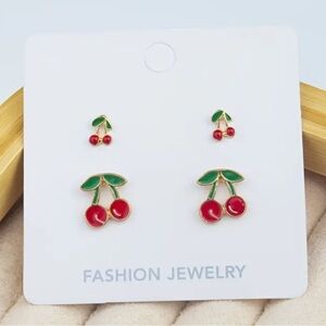 Cherry Enamel Stud Earrings New 2 Pack